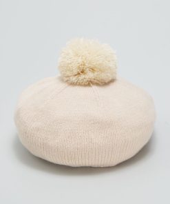 Bonnet en maille avec ponpom - Beige