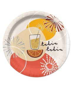 Set de 10 assiettes en carton 23 cm Apero tchin - Orange