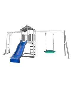 Beach Tower avec échelle de singe, 1 balançoire nid "Summer" et toboggan bleu - Bleu