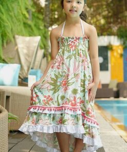 Robe Longue de Plage 2-en-1  Fleurs Hawaï Verte IBIZA - 'LA FAUTE A VOLTAIRE' - Vert d'eau