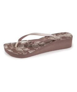 Tongs Femme imprimé floral talon Taupe - Marron
