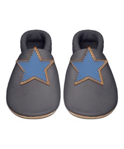 Chaussons bébé en cuir souple, ETOILE - Gris
