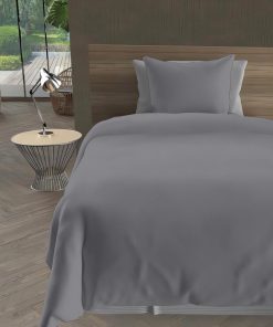 Parure Housse de couette microfibre lavee intemporel - Gris