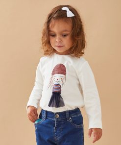 T-shirt longues manches imprimé dame, - Blanc