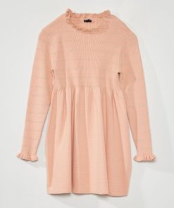Robe pull à rayures - Rose clair