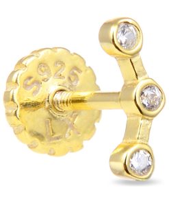 Boucle d'oreille unique,qant en argent 925 et zircon brillant avec finition plaquée or jaune 18k. - Argent