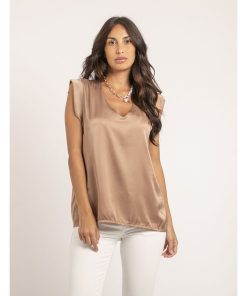 Top col V satin FIKA - Beige