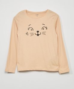 T-shirt à manches longues avec imprimé - Beige