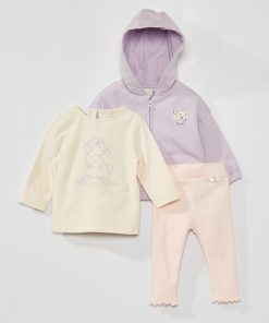 Ensemble t-shirt + veste à capuche + legging 'Bambi' - 3 pièces - Violet/rose