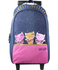 BAGTROTTER Sac à dos à roulettes Lili Lou 3 chats Bleu - Bleu
