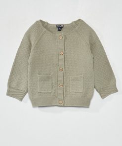 Gilet en tricot avec point fantaisie - Vert gris