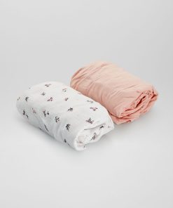 Lot de 2 draps housse en gaze de coton - Blanc/rose