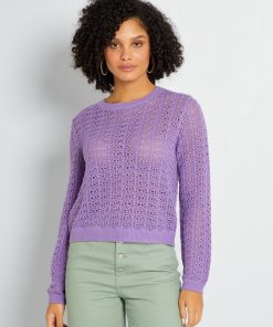 Pull en maille ajourée unie - Violet