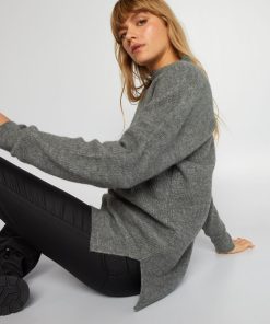 Pull en maille côtelée à col montant - Gris