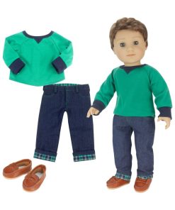 Sophia's - 18" poupée - chemise, jean à menace en flanelle et mocassins bruns de penny - vert - N/A
