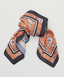 Foulard carré imprimé fleuri - orange