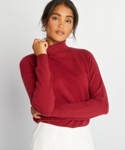Pull en maille légère à col montant - Rouge