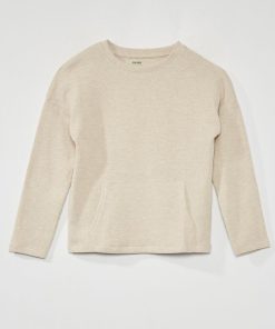 T-shirt nid d'abeille à manches longues - Beige