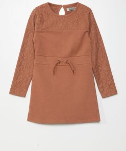 Robe sweat avec dentelle - marron