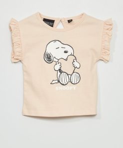 Tee-shirt manches volantées 'Snoopy' - Rose