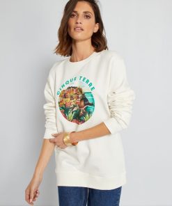 Sweat unisexe imprimé 'Cinque Terre' - Blanc