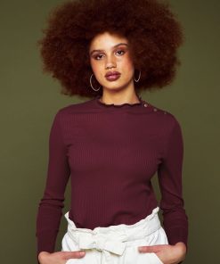 T-shirt à manches longues en maille côtelée - Rouge