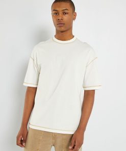 T-shirt en jersey avec surpiqûres - blanc