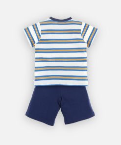 Pyjama 2 pièces en jersey, écru/bleu - Bleu
