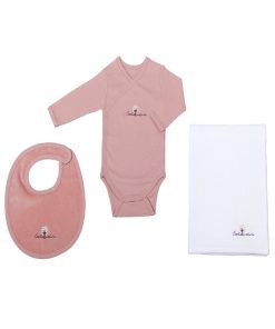 Eveil Et Nature Set Body/bavoir/lange Coton Bio - Rose
