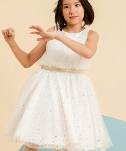 Robe de fête soirée  tulle paillettes  HEPBURN - 'LA FAUTE A VOLTAIRE' - Blanc cassé