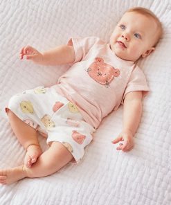 Set t-shirt + short en coton BIO, ciel - Rose