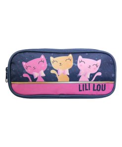 BAGTROTTER Trousse scolaire rectangulaire Lili Lou 3 chats Bleu - Bleu