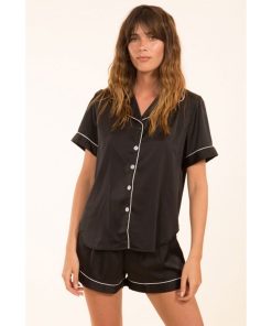 Pyjashort fluide en satin Kebello - Noir Noir