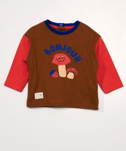 T-shirt en jersey manches longues - Marron/rouge