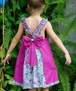 Robe Fleurie Violette Fille Noeud Amovible ANAIS - 'LA FAUTE A VOLTAIRE' - Violet