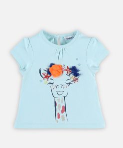 T-shirt manches courtes girafe - Bleu