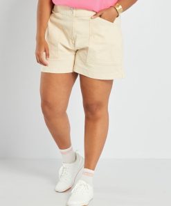 Short en jean - 2 poches - Beige