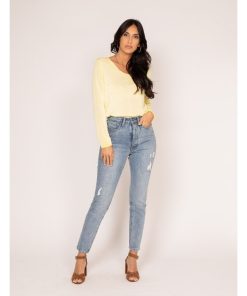 Jean droit taille haute ELOISE - Bleu clair
