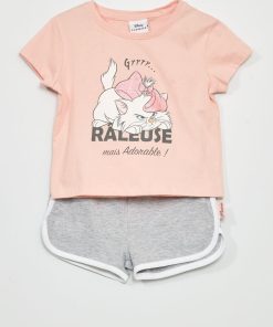 Pyjama court 'Marie' 'DS' - 2 pièces - rose/gris