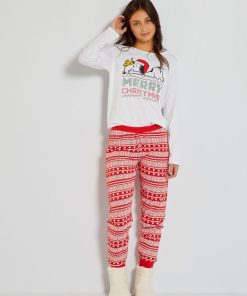 Pantalon long 'Snoopy' - 2 pièces - Blanc/rouge