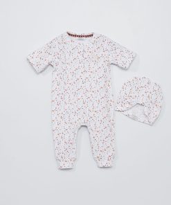 Ensemble combinaison imprimé + bonnet - 2 pièces - Blanc