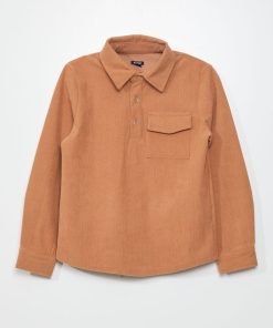 Chemise côtelée à manches longues - Marron