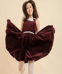 Robe Qui Tourne Fille Velours Bdx Col Fleuri HEPBURN - 'LA FAUTE A VOLTAIRE' - Rouge