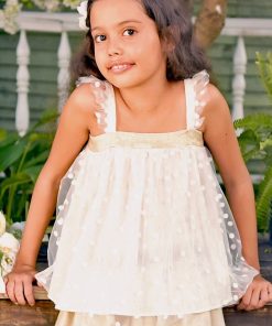 Blouse cérémonie  tulle paillettes  ANGEL - 'LA FAUTE A VOLTAIRE' - Blanc cassé