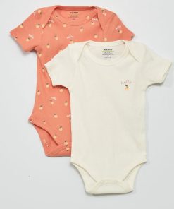 Lot de 2 bodies manches courtes - Rose/blanc
