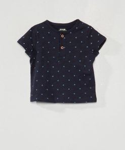 T-shirt col tunisien - Bleu