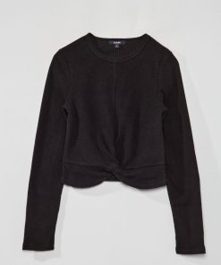 T-shirt en maille doudou côtelé - noir
