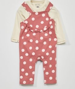Ensemble body + pantalon en jersey - 2 pièces - beige/rose