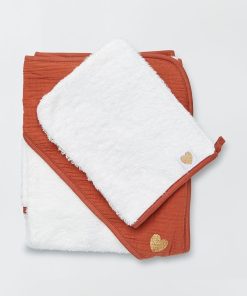 Cape de bain + gant de toilette - brique