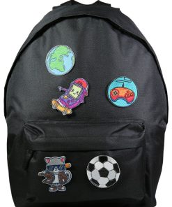 BAGTROTTER Sac à dos 1 compartiment + trousse + 5 patchs autocollants garçon Noir - Noir